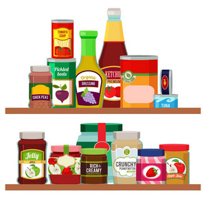 超市。隔貨架產品和飲料。矢量